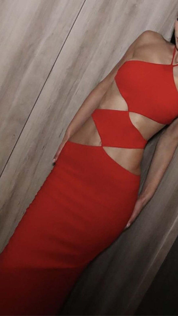 AIIZIE HALTERNECK CUTOUT MAXI DRESS IN RED - product image