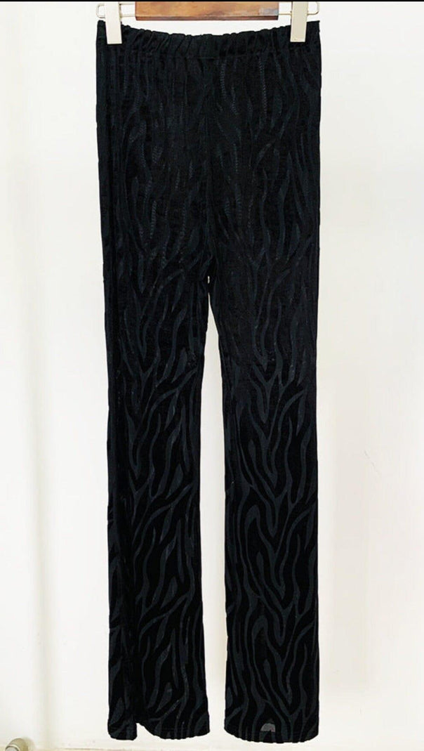 Zebra Print Sheer Carved Velvet Jumpsuit Set