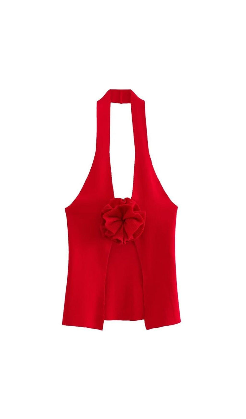 HALTERNECK FLOWER TOP IN RED