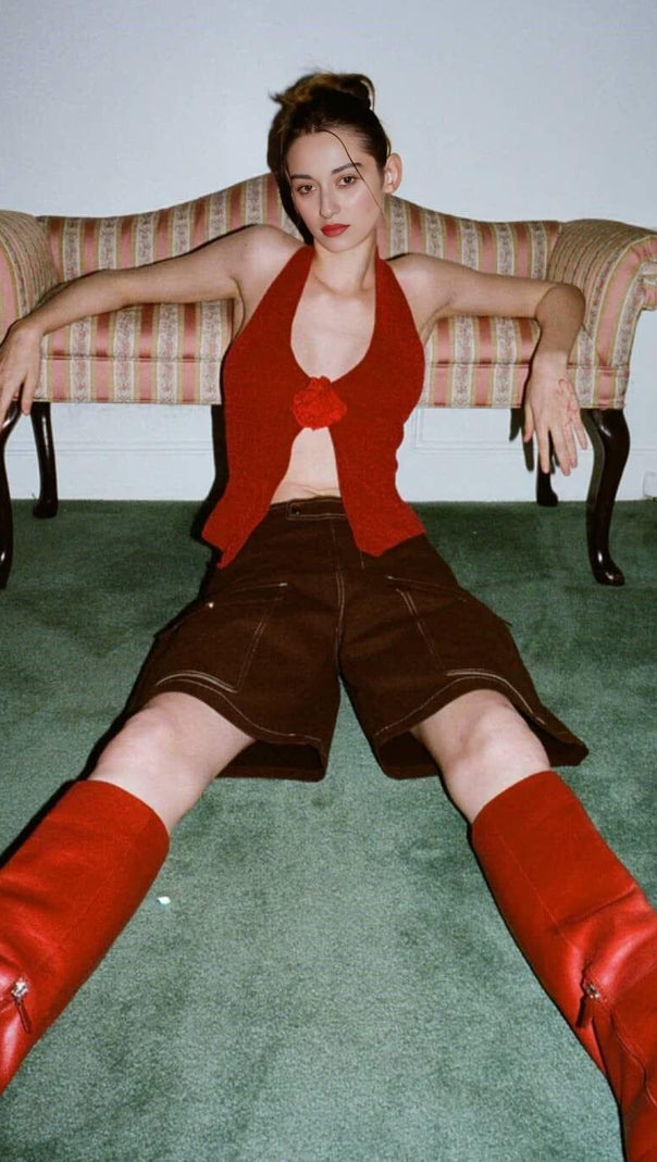 AIIZIE HALTERNECK FLOWER TOP IN RED - product image