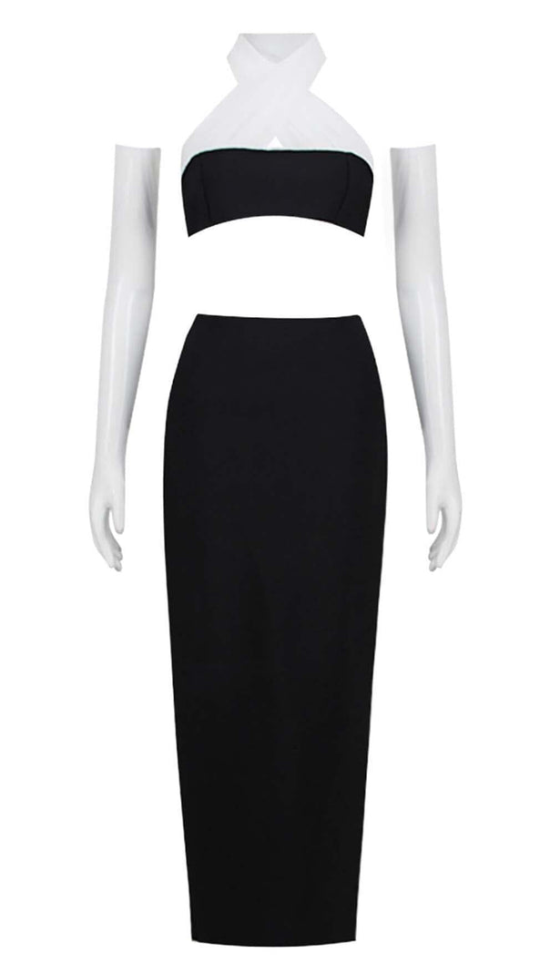 AIIZIE LEATHER BANDEAU CROSSOVER TULLE TWO PIECE IN BLACK - product image