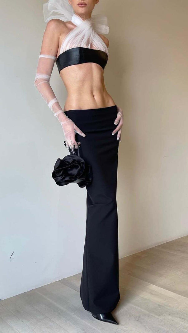AIIZIE LEATHER BANDEAU CROSSOVER TULLE TWO PIECE IN BLACK - product image