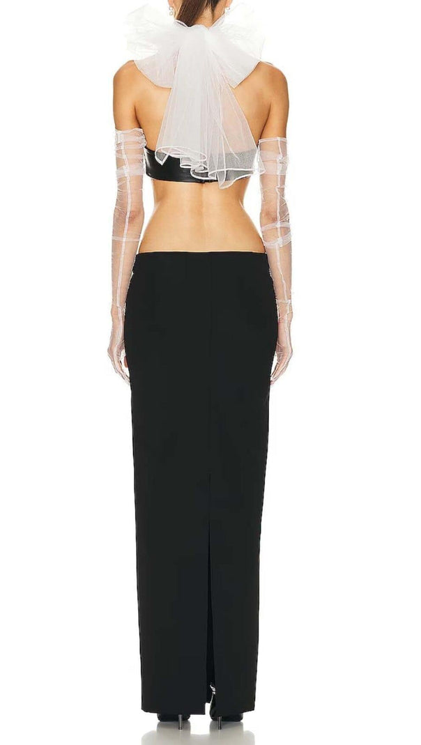 AIIZIE LEATHER BANDEAU CROSSOVER TULLE TWO PIECE IN BLACK - product image