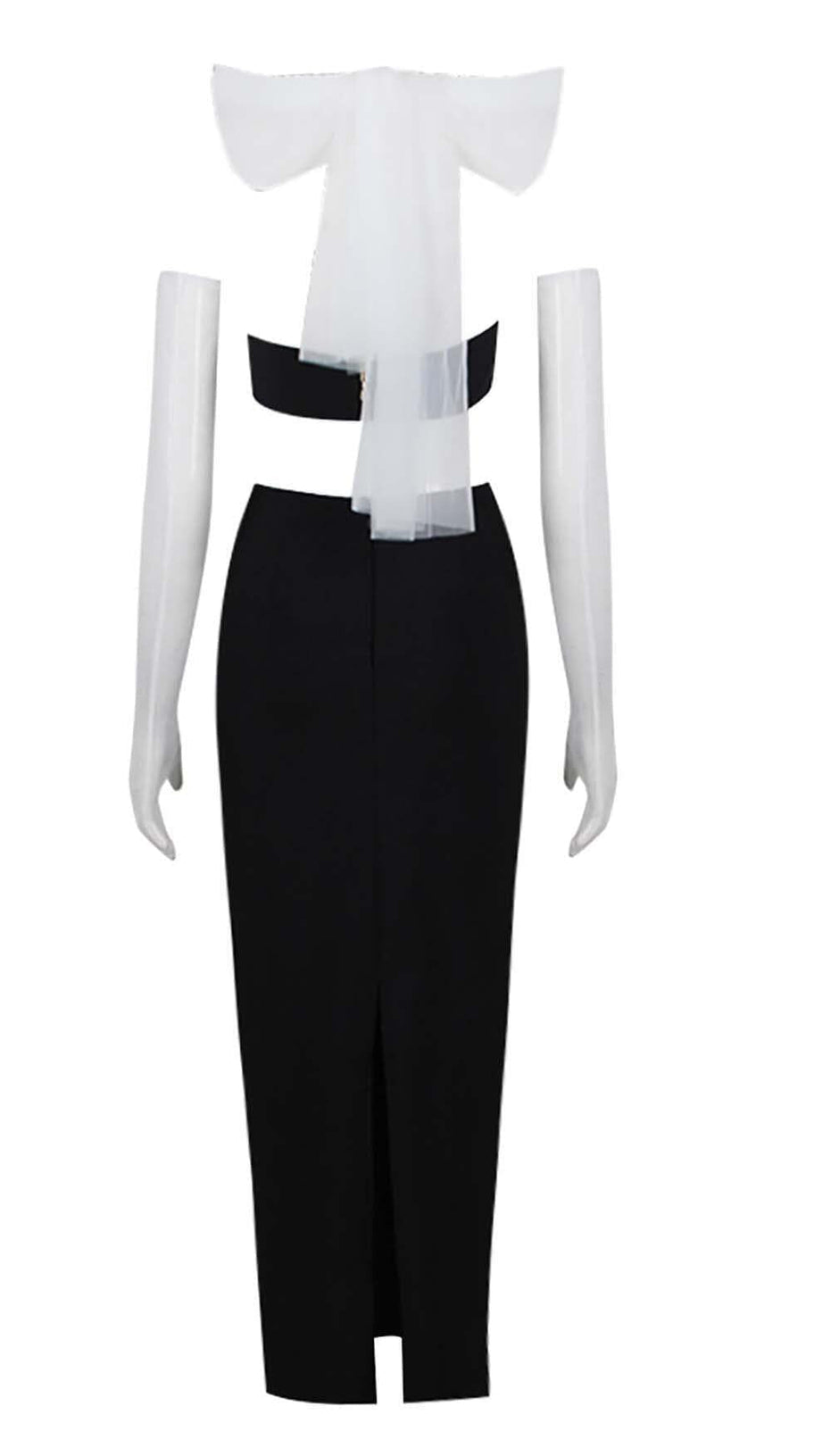 Leder-Bandeau-Crossover-Tüll-Zweiteiler in Schwarz