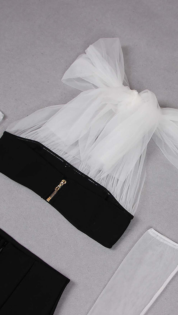 AIIZIE LEATHER BANDEAU CROSSOVER TULLE TWO PIECE IN BLACK - product image
