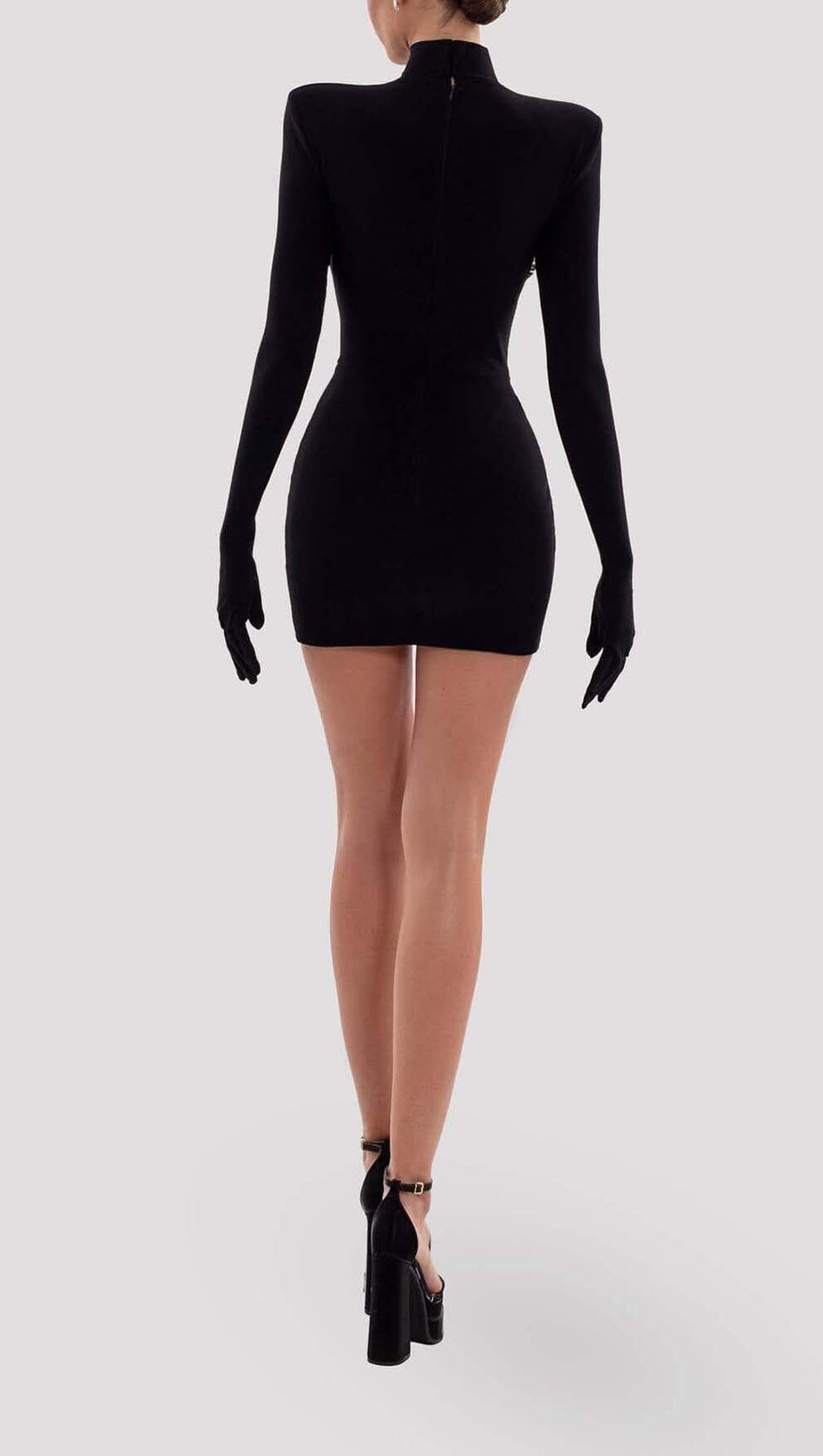 LONG SLEEVE EMBROIDERED MINI DRESS IN BLACK