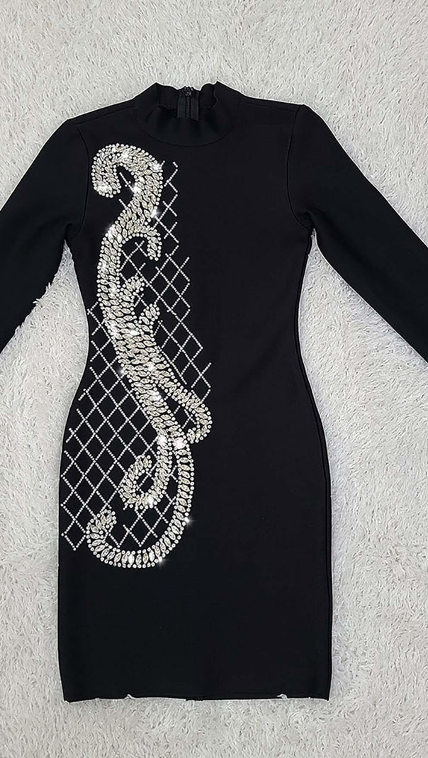 AIIZIE LONG SLEEVE EMBROIDERED MINI DRESS IN BLACK - product image