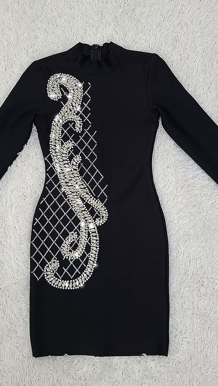 LONG SLEEVE EMBROIDERED MINI DRESS IN BLACK