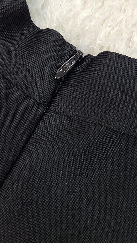 LONG SLEEVE EMBROIDERED MINI DRESS IN BLACK