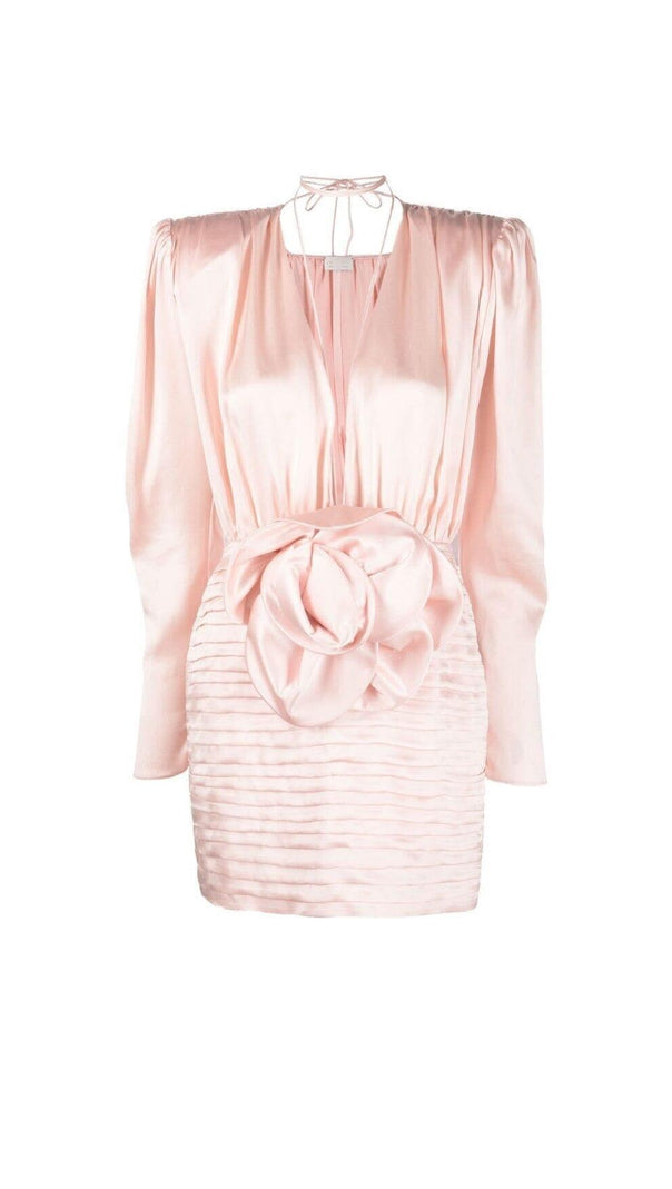 AIIZIE LONG SLEEVE FLOWER MINI DRESS IN PINK - product image
