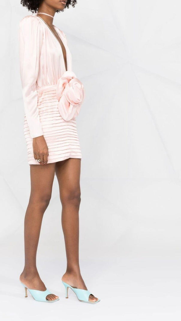 AIIZIE LONG SLEEVE FLOWER MINI DRESS IN PINK - product image