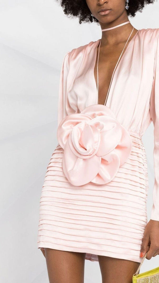 AIIZIE LONG SLEEVE FLOWER MINI DRESS IN PINK - product image
