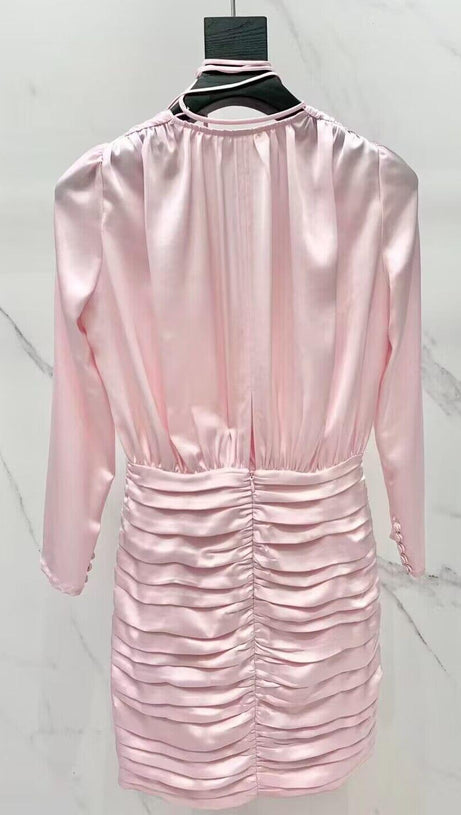 LONG SLEEVE FLOWER MINI DRESS IN PINK