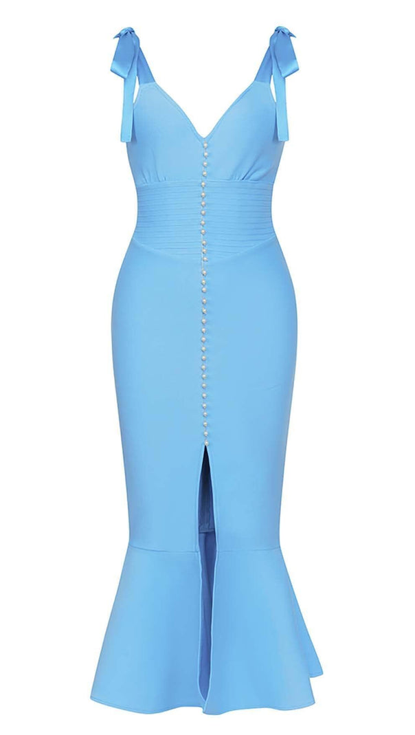 AIIZIE MICRO BUTTON MERMAID MIDI DRESS IN BRIGHT BLUE - product image