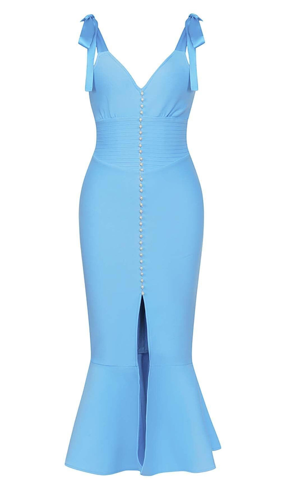 MICRO BUTTON MERMAID MIDI DRESS IN BRIGHT BLUE