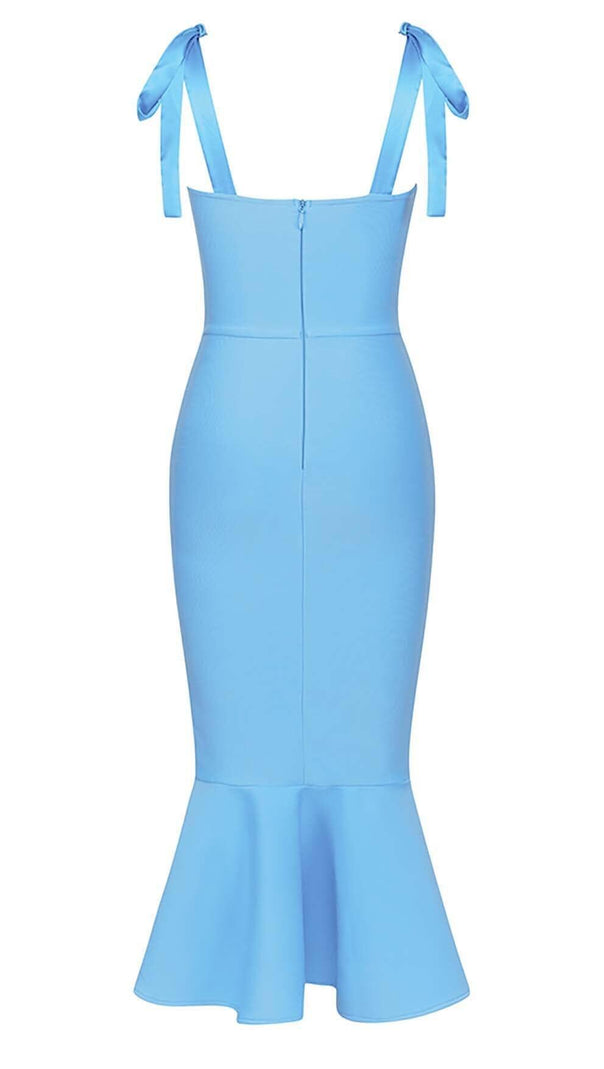 AIIZIE MICRO BUTTON MERMAID MIDI DRESS IN BRIGHT BLUE - product image
