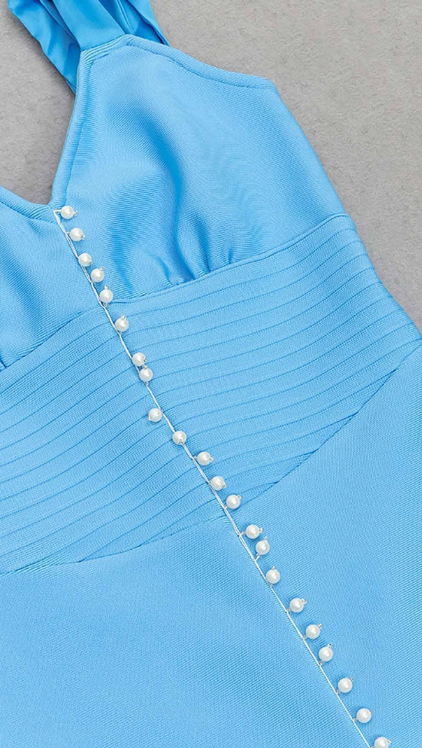 AIIZIE MICRO BUTTON MERMAID MIDI DRESS IN BRIGHT BLUE - product image
