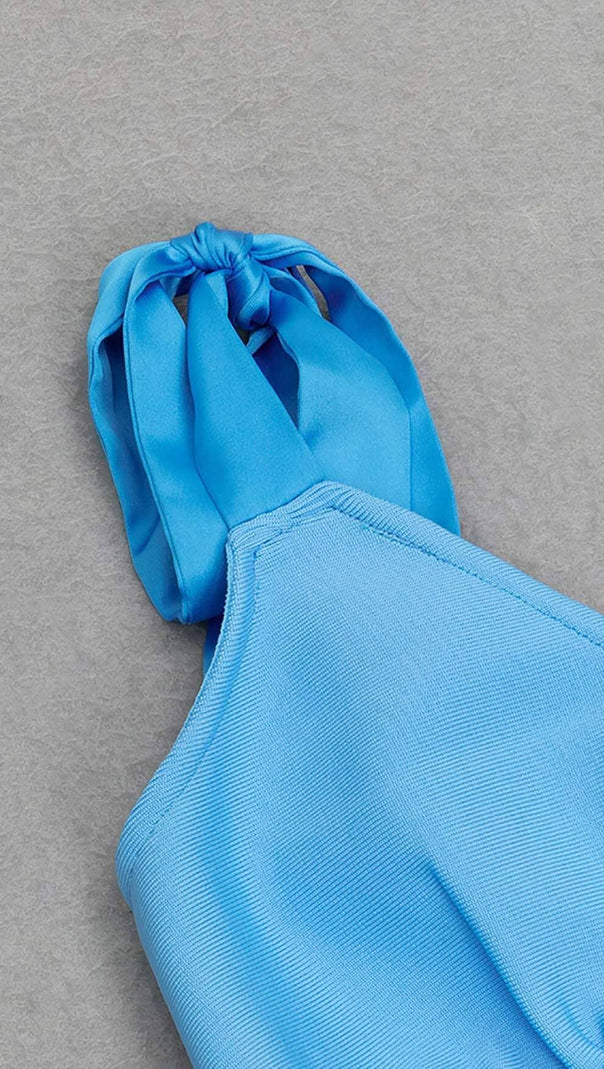 AIIZIE MICRO BUTTON MERMAID MIDI DRESS IN BRIGHT BLUE - product image