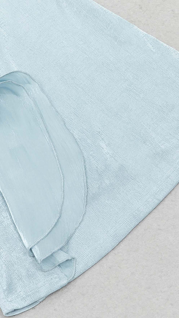 AIIZIE OFF SHOULDER RUFFLED MAXI DRESS IN TINGED BLUE - product image