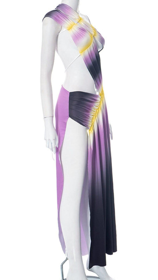 AIIZIE ONE SHOULDER ASYMMETRIC CUTOUT DRESS IN PURPLE - product image