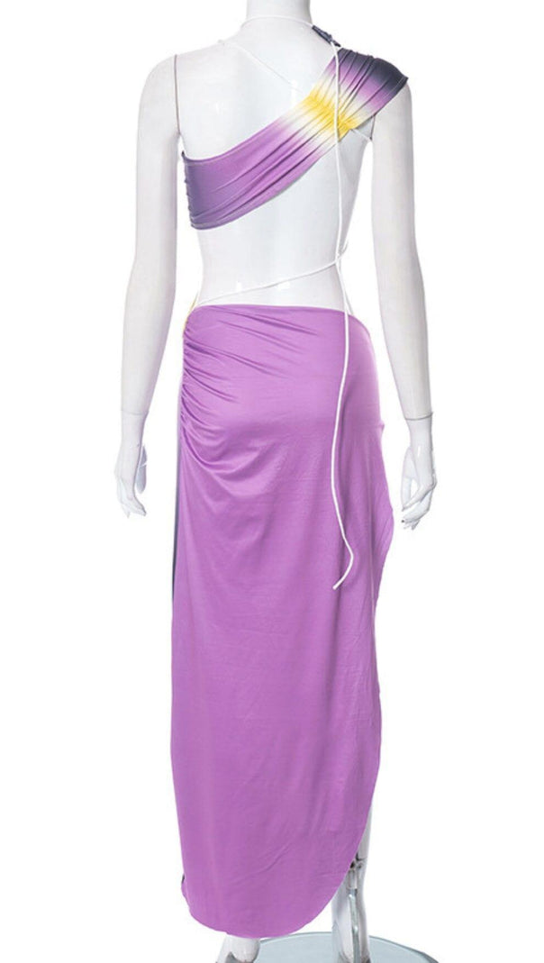 AIIZIE ONE SHOULDER ASYMMETRIC CUTOUT DRESS IN PURPLE - product image