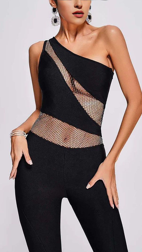 AIIZIE ONE-SHOULDER FLARED-LEG JUMPSUIT IN BLACK - product image