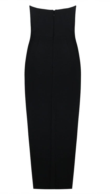 SEQUIN CUT OUT CORSET MIDI DRESS IN BLACK