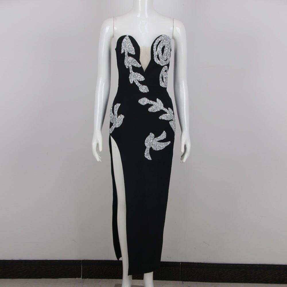 AIIZIE SEQUIN CUT OUT CORSET MIDI DRESS IN BLACK - product image
