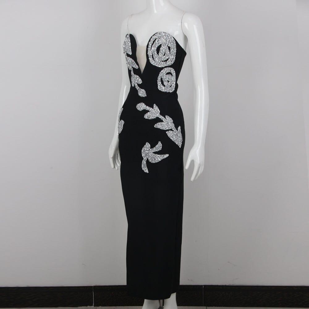 AIIZIE SEQUIN CUT OUT CORSET MIDI DRESS IN BLACK - product image