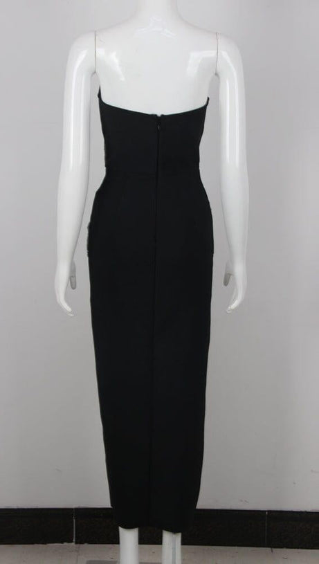 SEQUIN CUT OUT CORSET MIDI DRESS IN BLACK