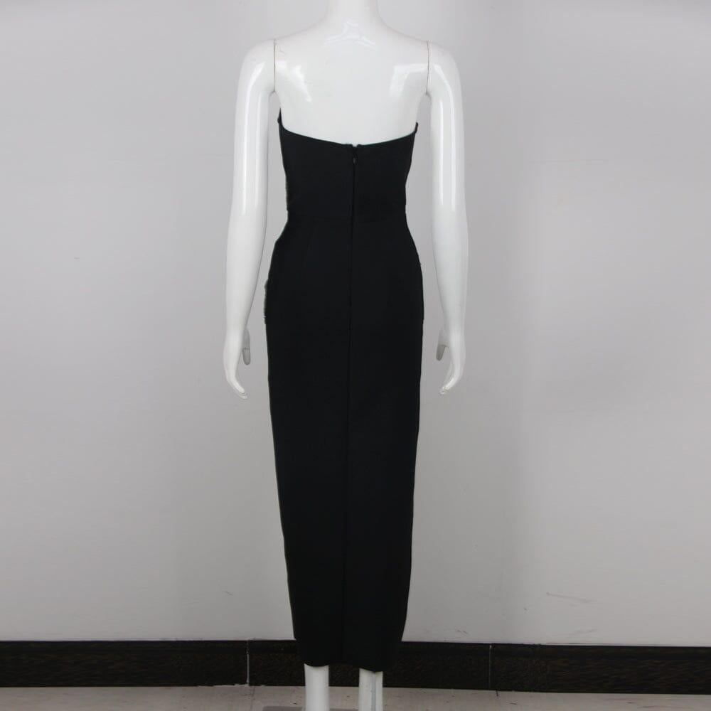 AIIZIE SEQUIN CUT OUT CORSET MIDI DRESS IN BLACK - product image