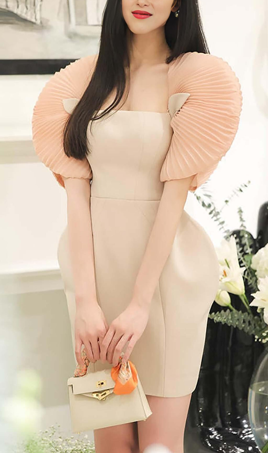 PLEATED SHOULDER MINI DRESS IN PINK