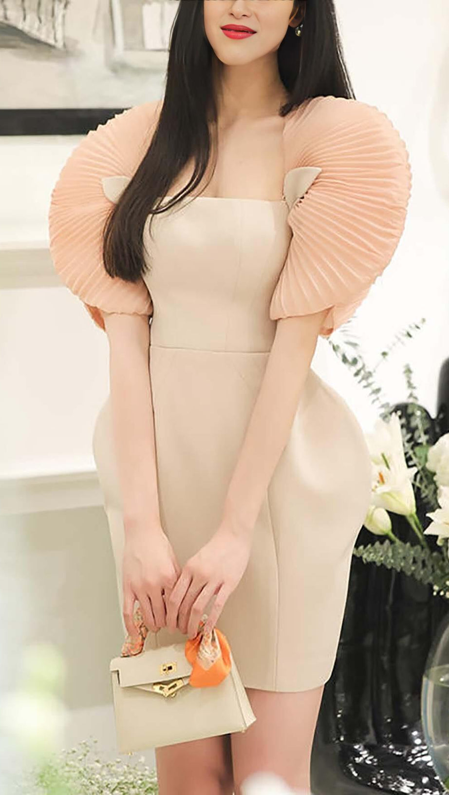 PLEATED SHOULDER MINI DRESS IN PINK
