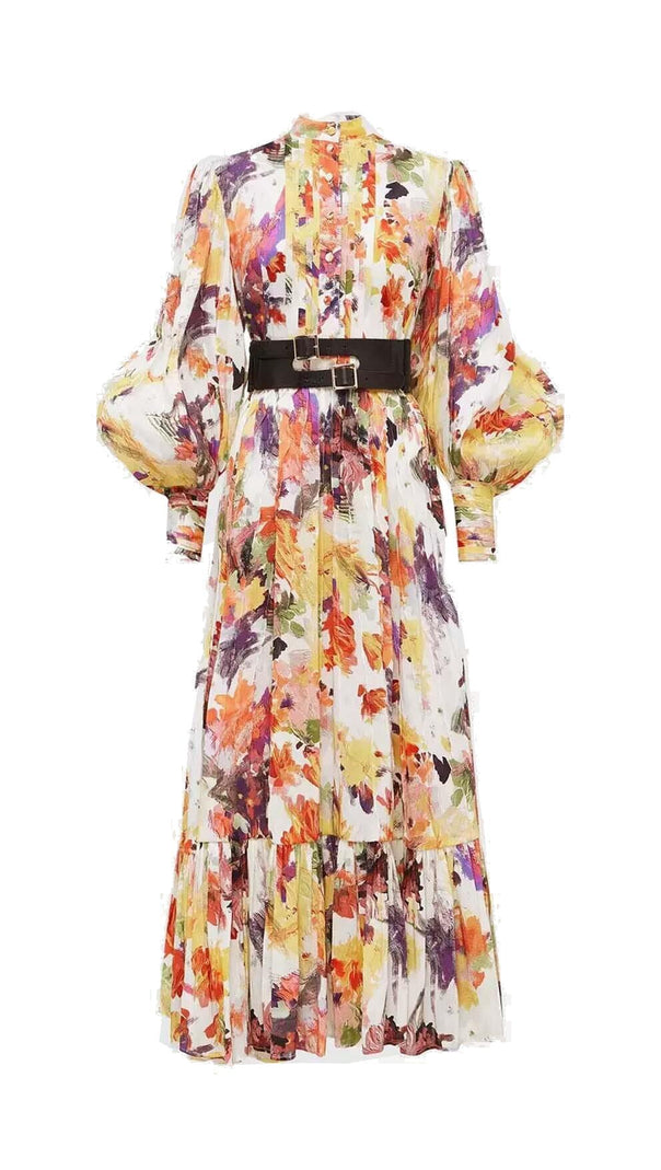 AIIZIE POISE PRINT SILK MIDI DRESS IN MULTI-COLOR - product image
