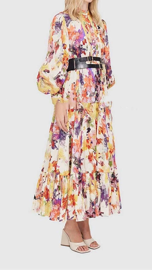 AIIZIE POISE PRINT SILK MIDI DRESS IN MULTI-COLOR - product image