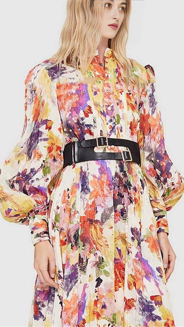 AIIZIE POISE PRINT SILK MIDI DRESS IN MULTI-COLOR - product image