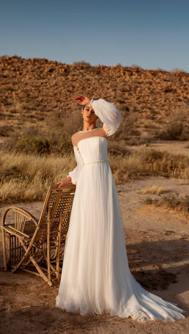 AIIZIE PUFFY SLEEVES WEDDING GOWN IN WHITE - product image