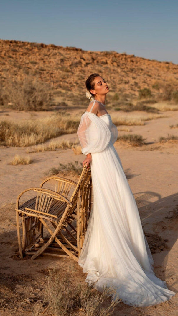 AIIZIE PUFFY SLEEVES WEDDING GOWN IN WHITE - product image