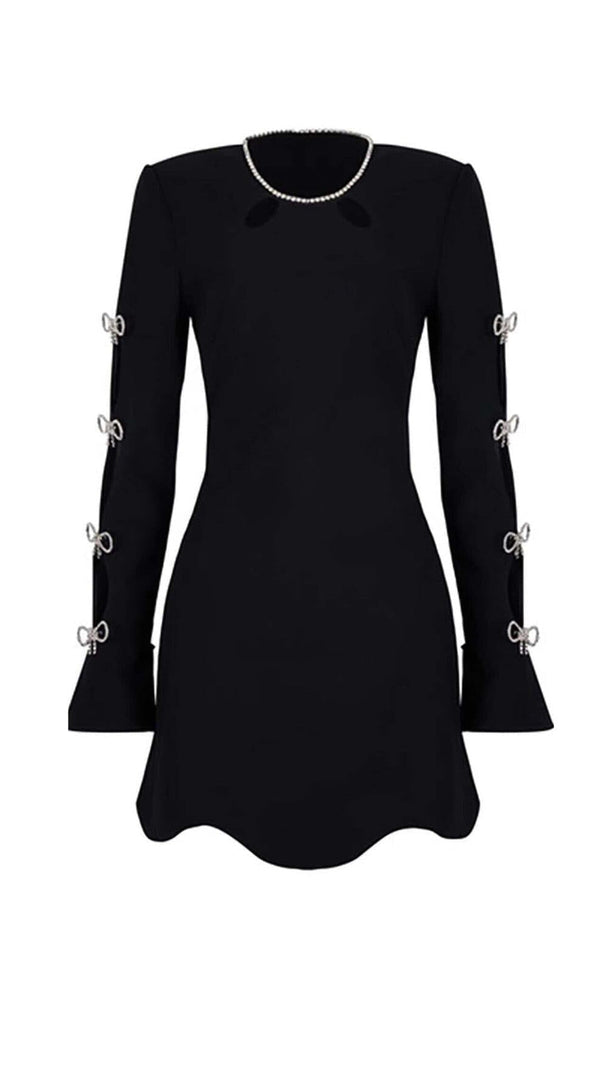 AIIZIE RHINESTONE BOW-EMBELLISHED MINI DRESS IN BLACK - product image