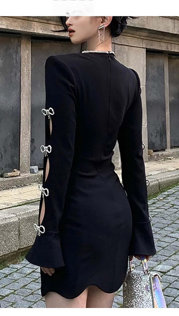 AIIZIE RHINESTONE BOW-EMBELLISHED MINI DRESS IN BLACK - product image