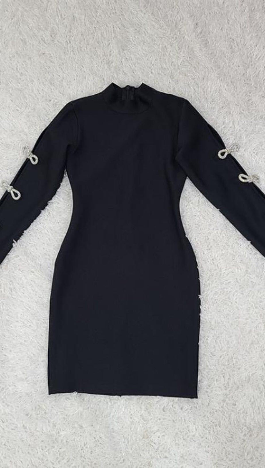 RHINESTONE BOW-EMBELLISHED  MINI DRESS IN BLACK