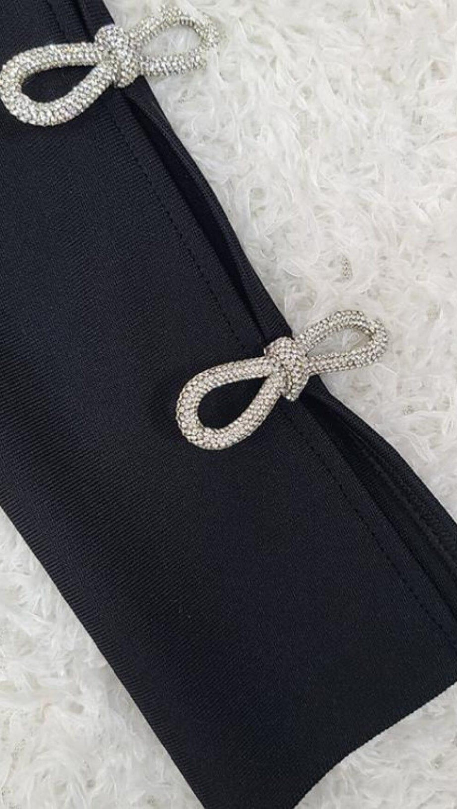 RHINESTONE BOW-EMBELLISHED  MINI DRESS IN BLACK