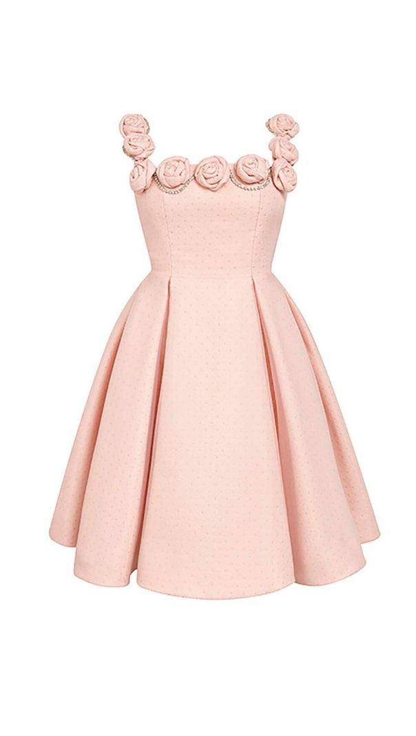 AIIZIE RHINESTONE ROSE APPLIQUE MINI DRESS IN PINK - product image