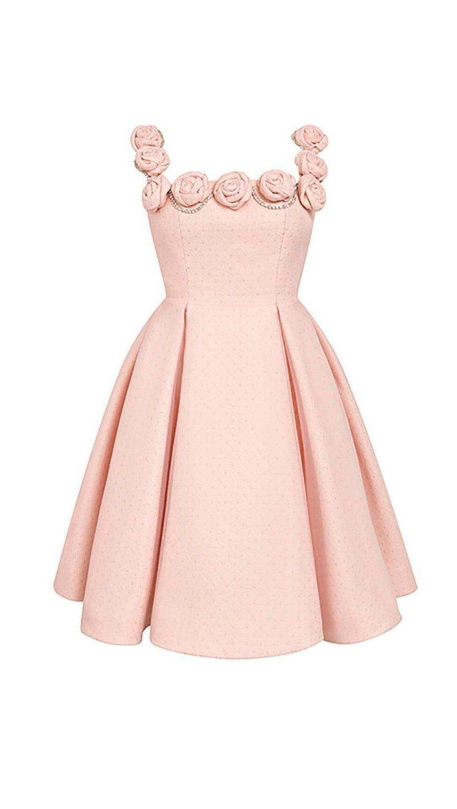 RHINESTONE ROSE APPLIQUE MINI DRESS IN PINK