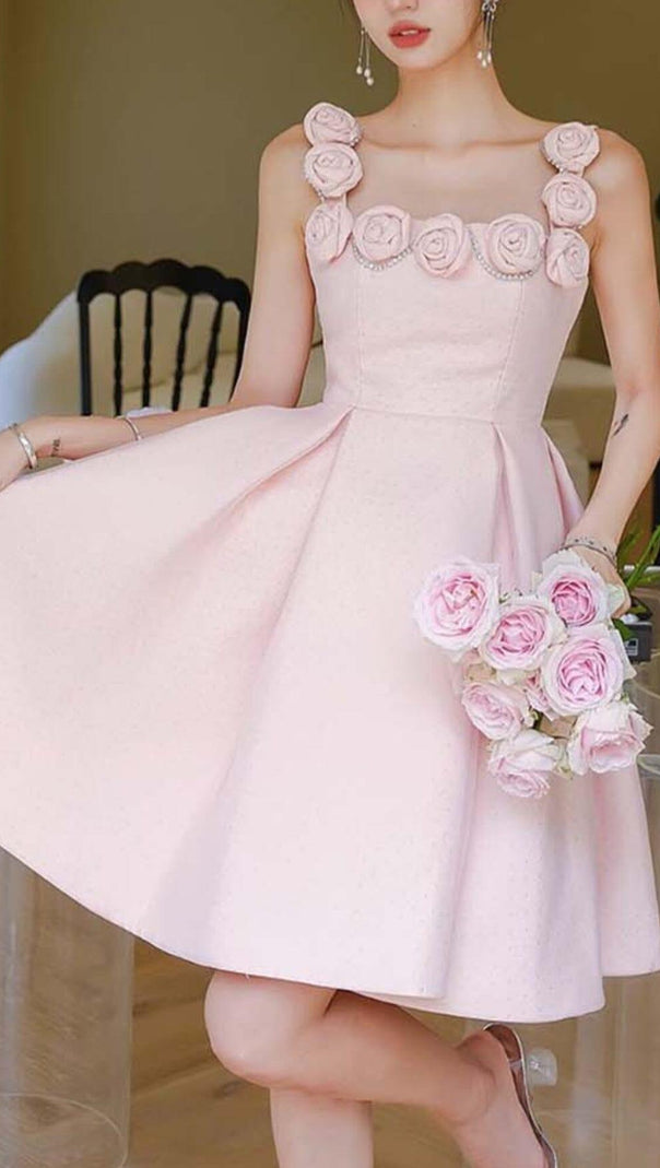 AIIZIE RHINESTONE ROSE APPLIQUE MINI DRESS IN PINK - product image