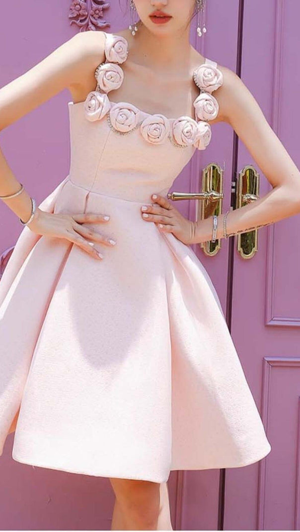 AIIZIE RHINESTONE ROSE APPLIQUE MINI DRESS IN PINK - product image