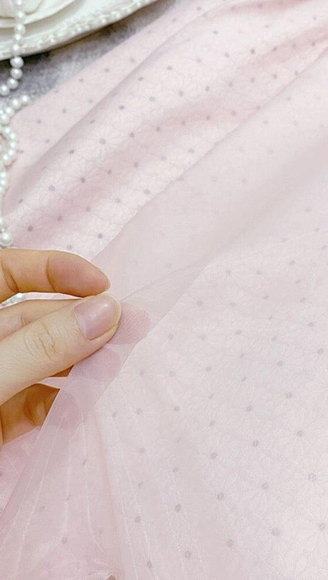 RHINESTONE ROSE APPLIQUE MINI DRESS IN PINK