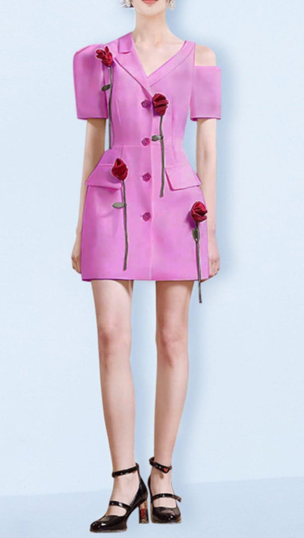 AIIZIE ROSE-EMBELLISHED ASYMMETRIC JACKET DRESS IN PINK - product image