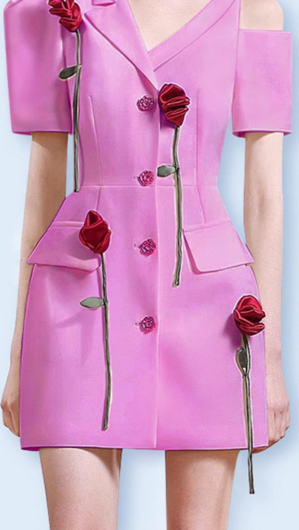 AIIZIE ROSE-EMBELLISHED ASYMMETRIC JACKET DRESS IN PINK - product image