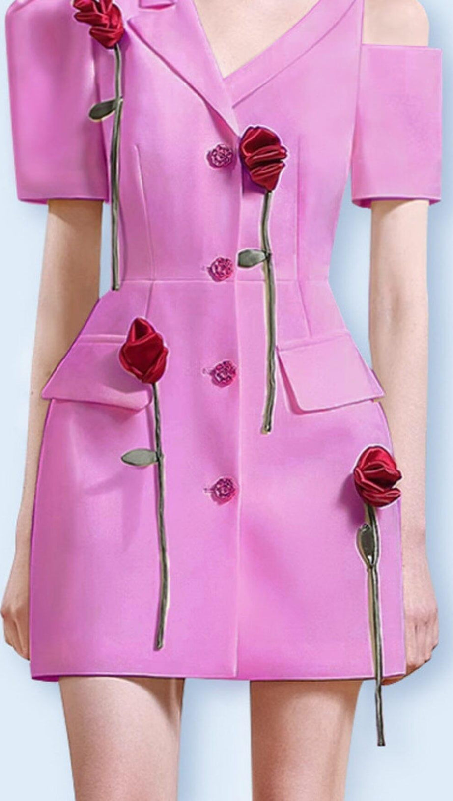 ROSE-EMBELLISHED ASYMMETRIC JACKET DRESS IN PINK